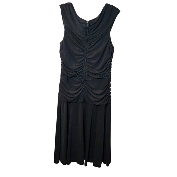 Tadashi Black Ruched Sleeveless Cocktail Dress Size Small V-Neck Midi Formal - Picture 3 of 8